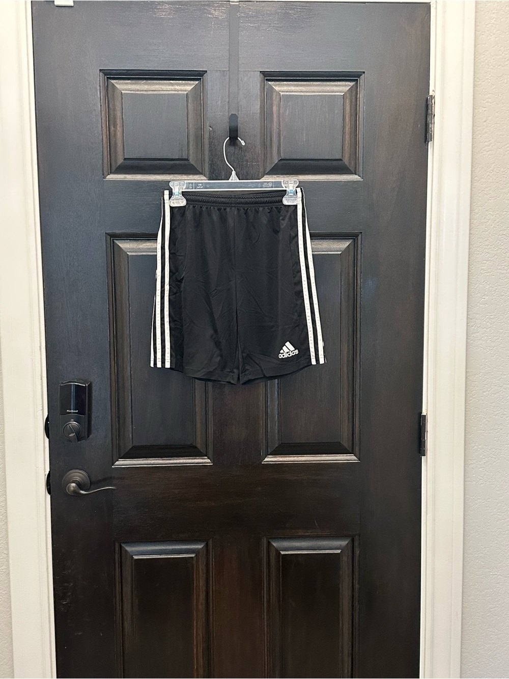 adidas Kids Black Aeroready Athletic Shorts with White Stripes Large